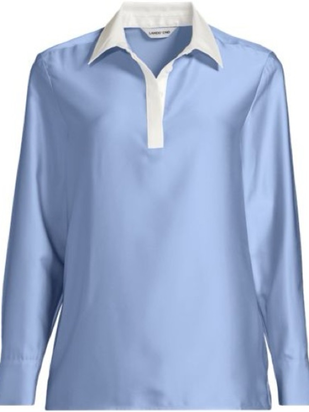 Women's Charmeuse Long Sleeve Contrast Collar Blouse